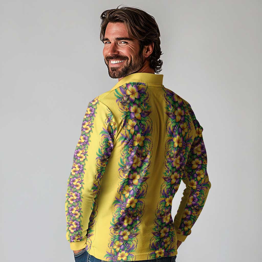 Aloha Hawaii Mardi Gras Long Sleeve Polo Shirt Gold Style