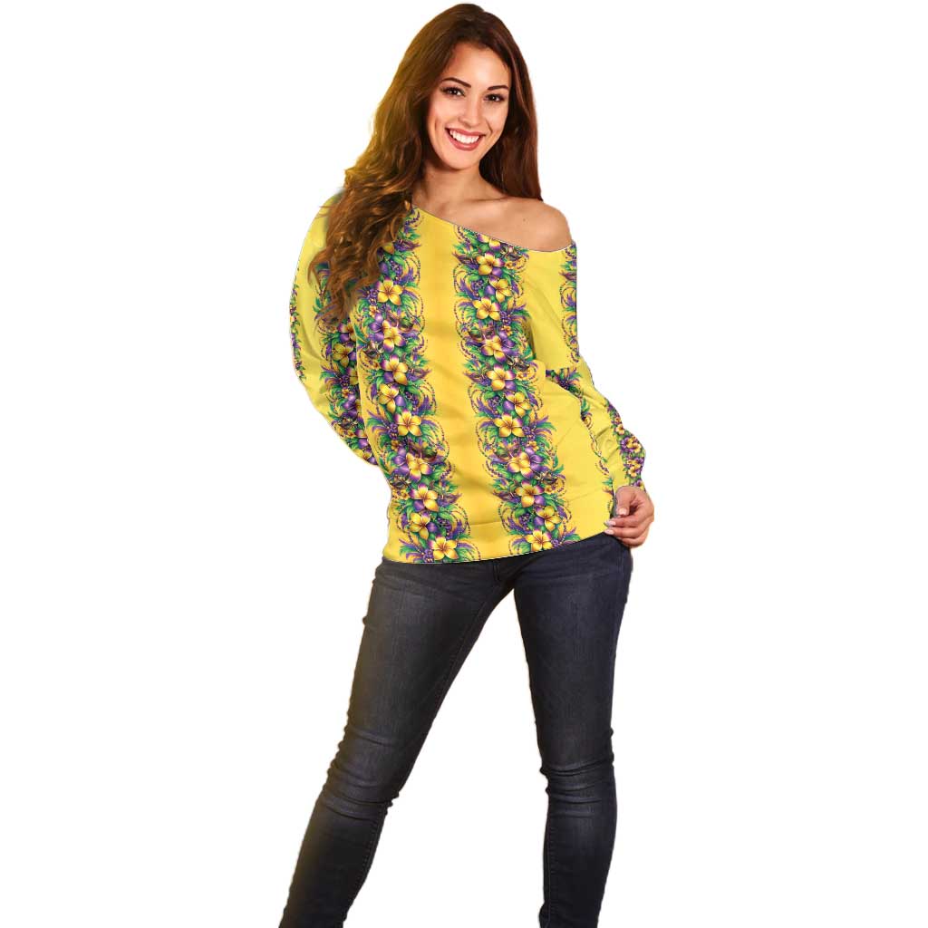 Aloha Hawaii Mardi Gras Off Shoulder Sweater Gold Style