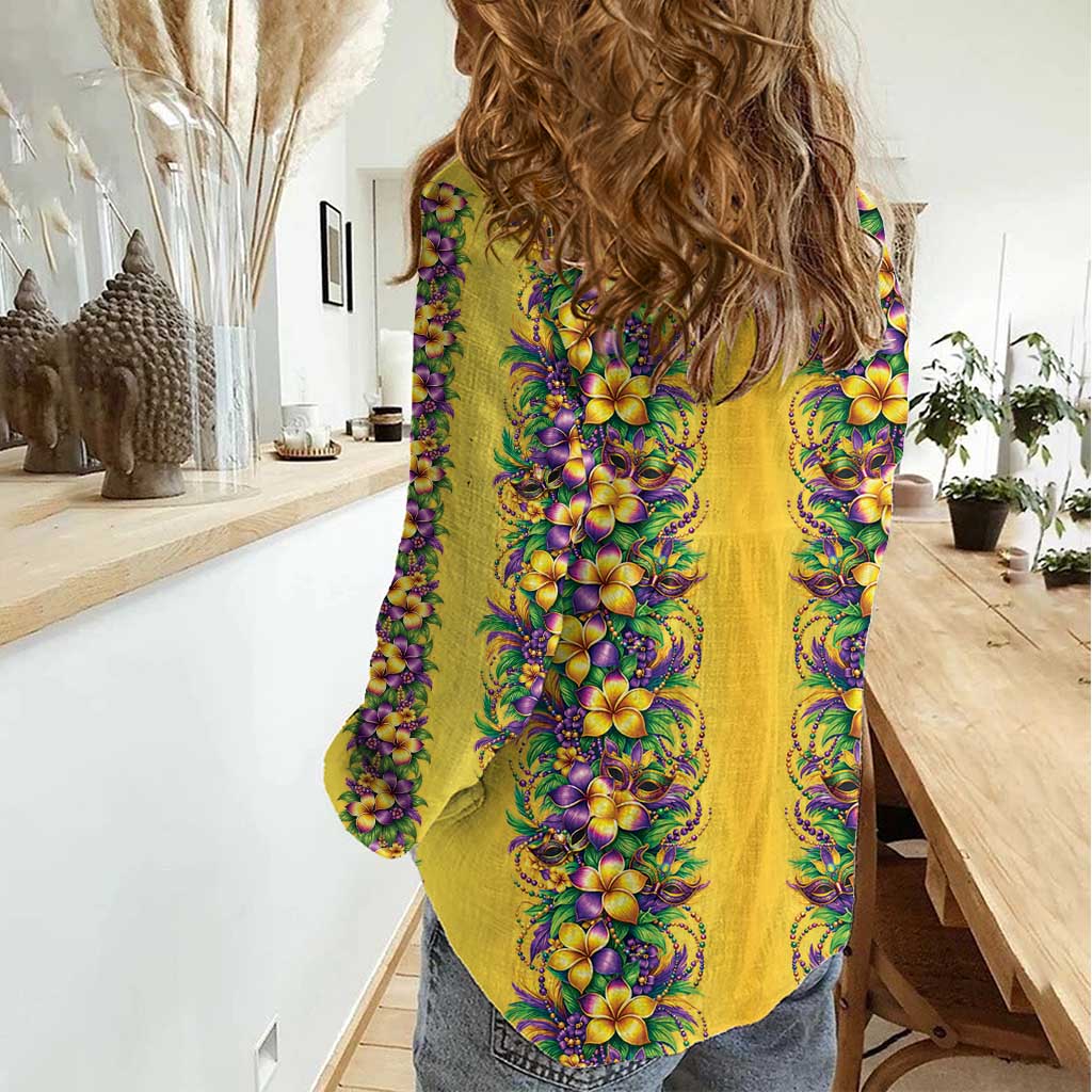 Aloha Hawaii Mardi Gras Women Casual Shirt Gold Style