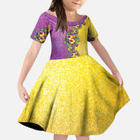 Hawaii Mardi Gras Family Matching Mermaid Dress and Hawaiian Shirt Plumeria Lei Beads Glitter Style LT05 Daughter's Dress Colorful - Polynesian Pride