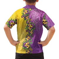 Hawaii Mardi Gras Family Matching Off Shoulder Short Dress and Hawaiian Shirt Plumeria Lei Beads Glitter Style LT05 - Polynesian Pride