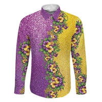 Hawaii Mardi Gras Family Matching Puletasi and Hawaiian Shirt Plumeria Lei Beads Glitter Style LT05 Dad's Shirt - Long Sleeve Colorful - Polynesian Pride