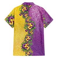 Hawaii Mardi Gras Family Matching Short Sleeve Bodycon Dress and Hawaiian Shirt Plumeria Lei Beads Glitter Style LT05 - Polynesian Pride