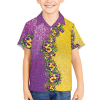 Hawaii Mardi Gras Hawaiian Shirt Plumeria Lei Beads Glitter Style