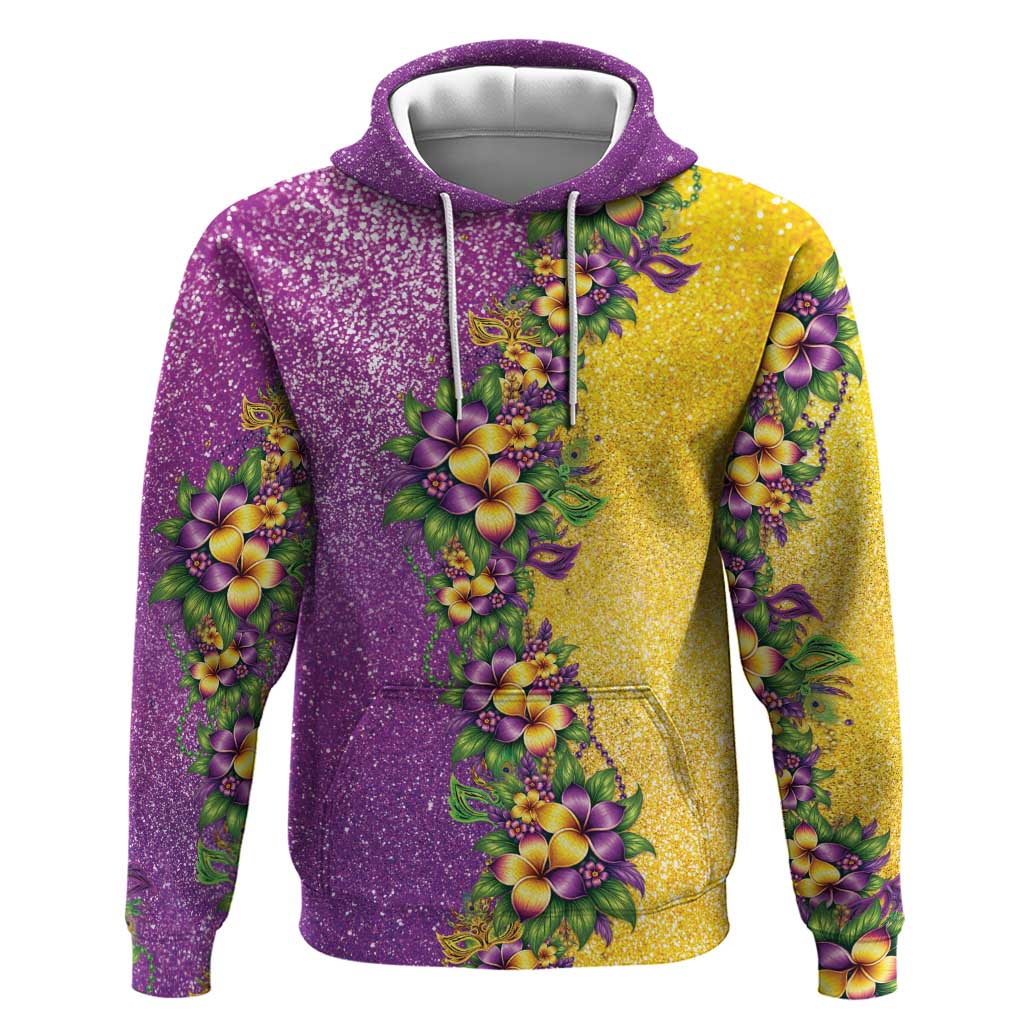 Hawaii Mardi Gras Hoodie Plumeria Lei Beads Glitter Style