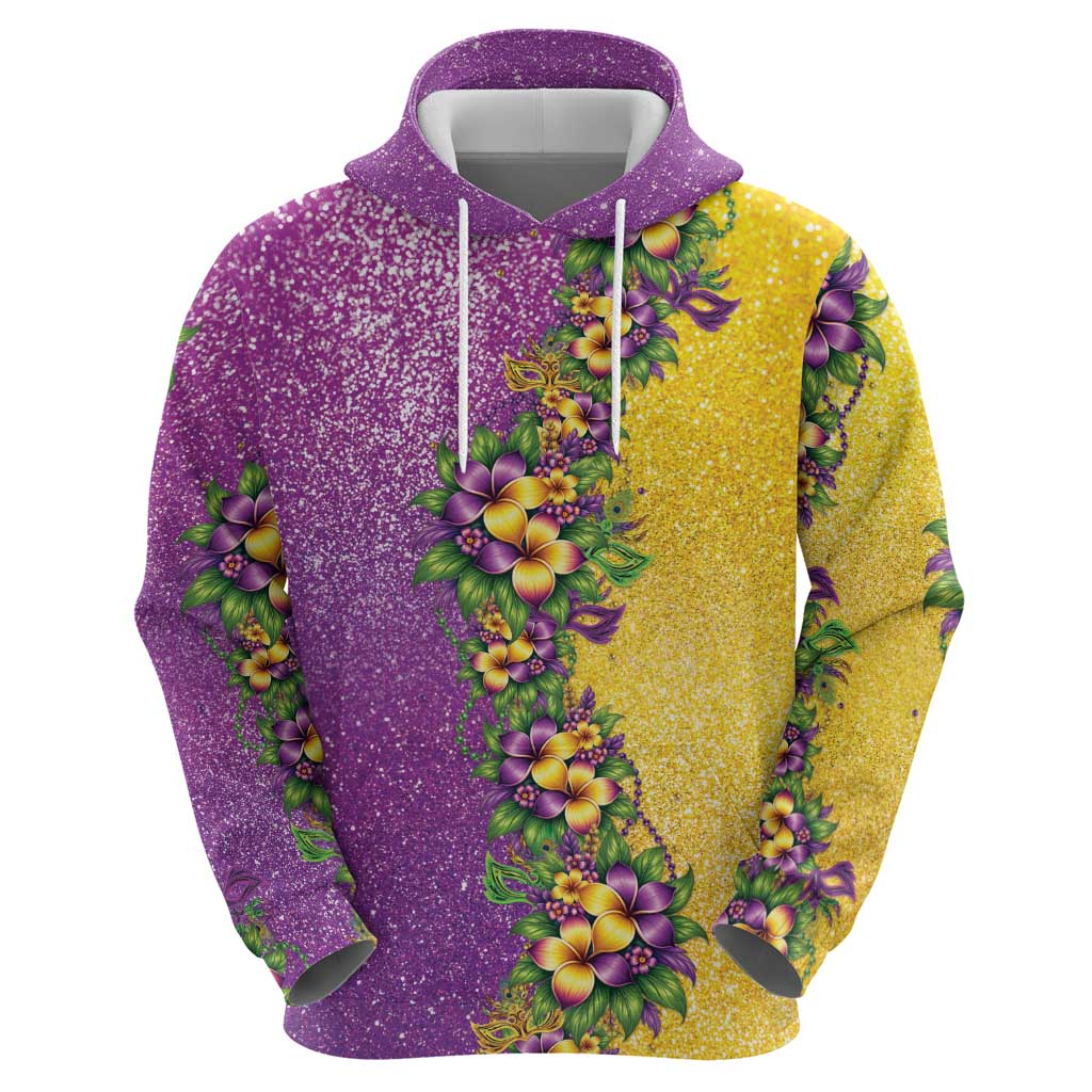 Hawaii Mardi Gras Hoodie Plumeria Lei Beads Glitter Style