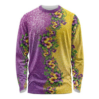 Hawaii Mardi Gras Long Sleeve Shirt Plumeria Lei Beads Glitter Style