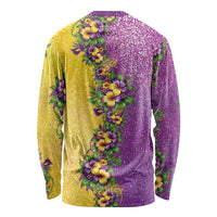 Hawaii Mardi Gras Long Sleeve Shirt Plumeria Lei Beads Glitter Style