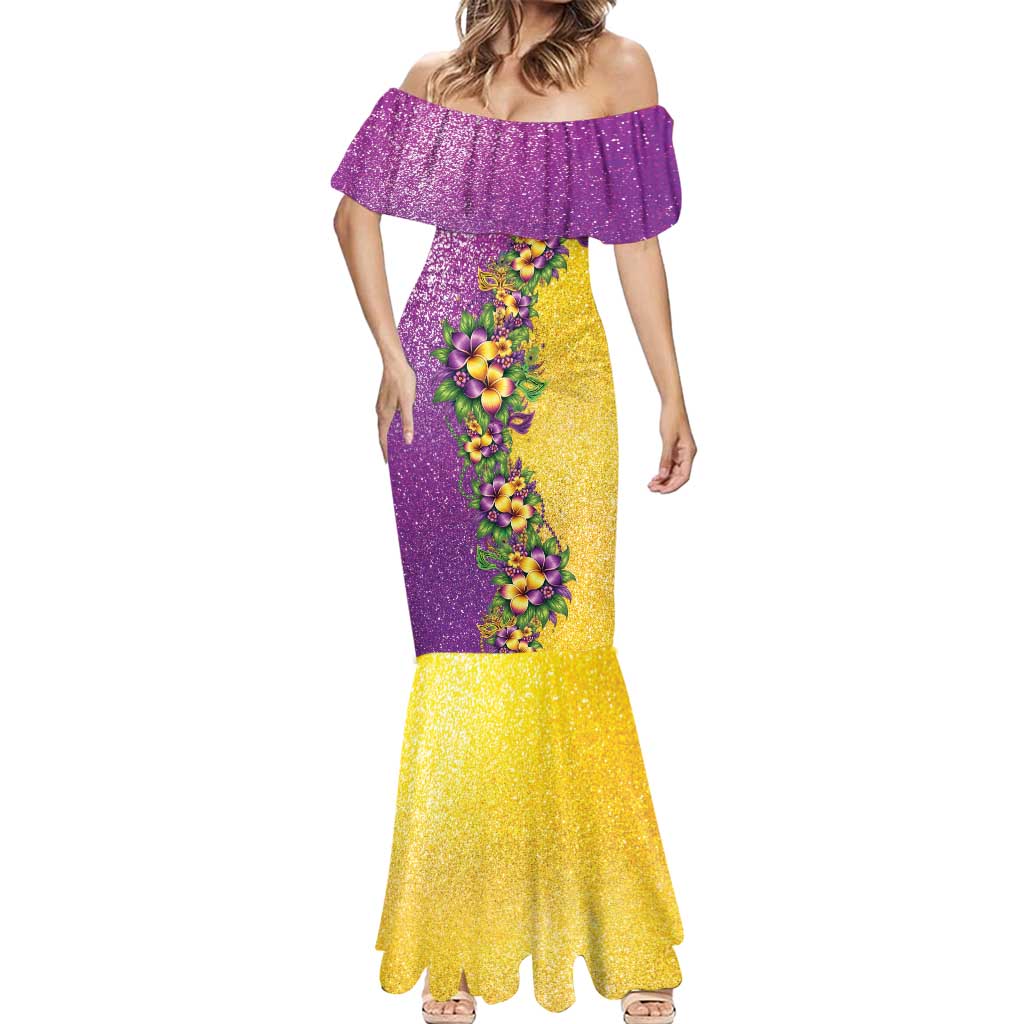 Hawaii Mardi Gras Mermaid Dress Plumeria Lei Beads Glitter Style