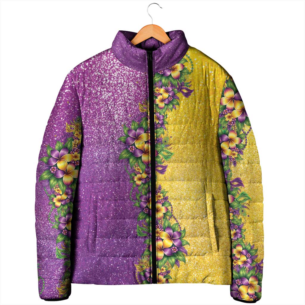 Hawaii Mardi Gras Padded Jacket Plumeria Lei Beads Glitter Style