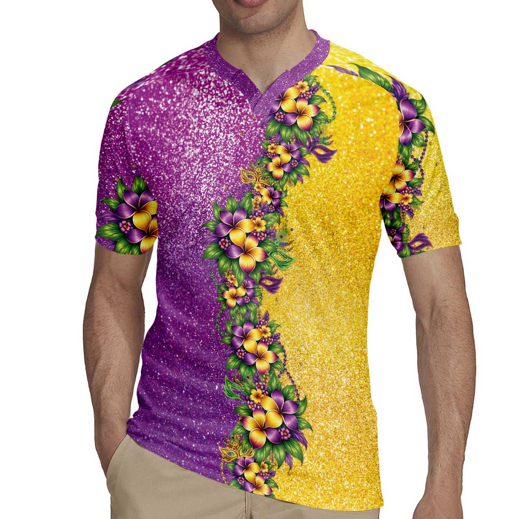 Hawaii Mardi Gras Rugby Jersey Plumeria Lei Beads Glitter Style