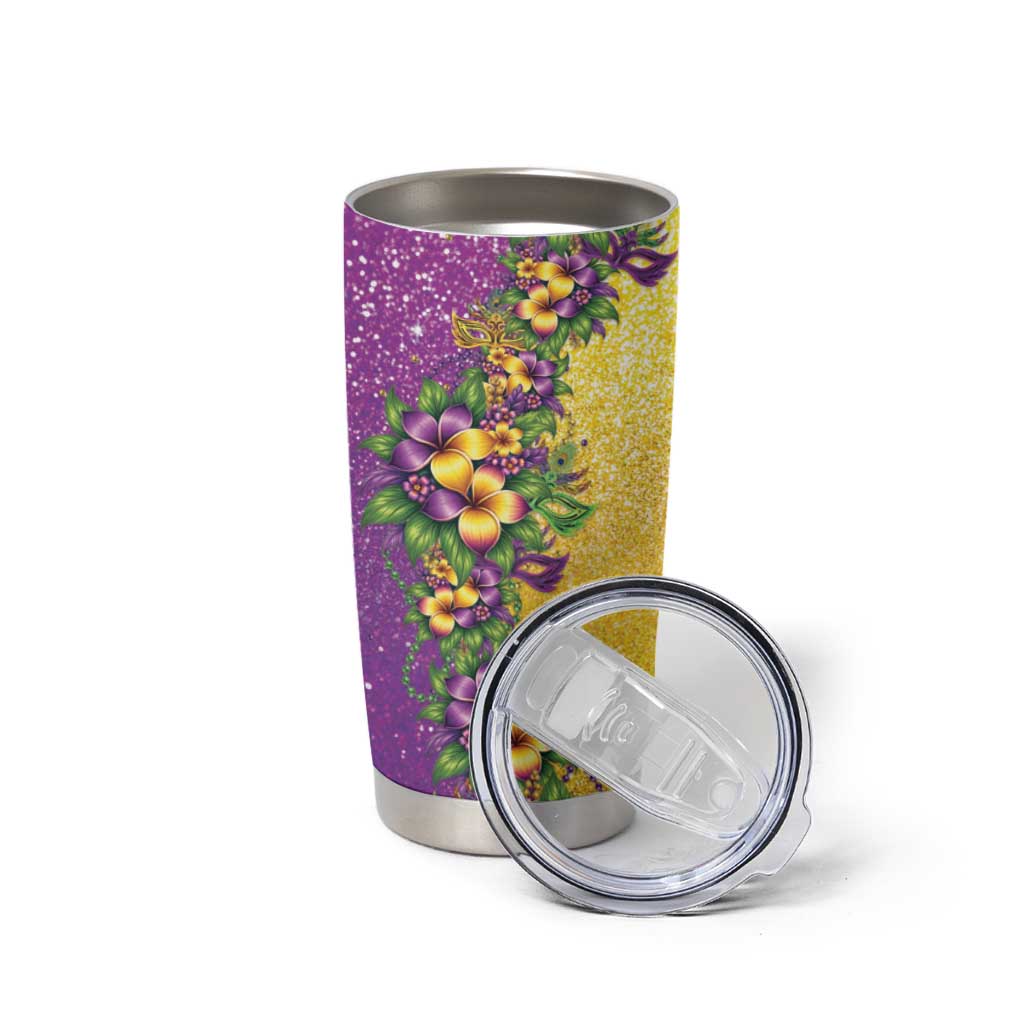 Hawaii Mardi Gras Tumbler Cup Plumeria Lei Beads Glitter Style