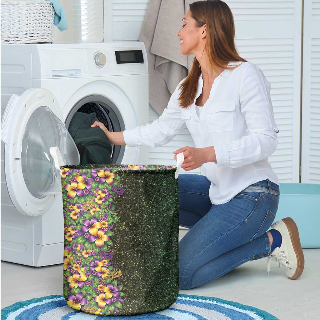 Hawaii Mardi Gras Laundry Basket Tropical Flowers Glitter Style