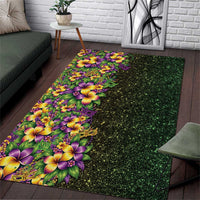 Hawaii Mardi Gras Area Rug Tropical Flowers Glitter Style