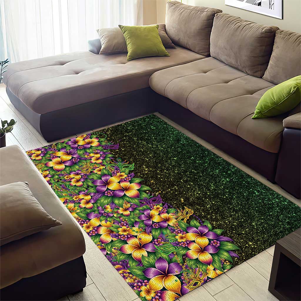 Hawaii Mardi Gras Area Rug Tropical Flowers Glitter Style