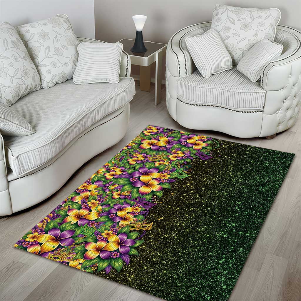Hawaii Mardi Gras Area Rug Tropical Flowers Glitter Style