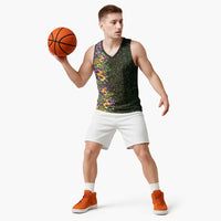 Hawaii Mardi Gras Basketball Jersey Tropical Flowers Glitter Style