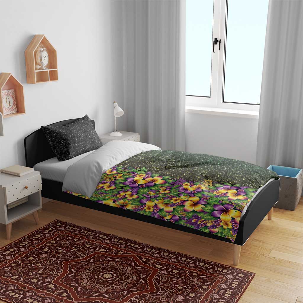 Hawaii Mardi Gras Bedding Set Tropical Flowers Glitter Style
