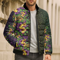 Hawaii Mardi Gras Bomber Puffer Jacket Tropical Flowers Glitter Style