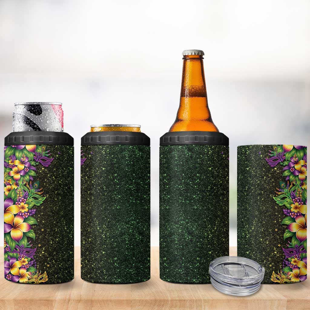 Hawaii Mardi Gras 4 in 1 Can Cooler Tumbler Tropical Flowers Glitter Style