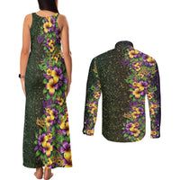 Hawaii Mardi Gras Couples Matching Tank Maxi Dress and Long Sleeve Button Shirt Tropical Flowers Glitter Style LT05 - Polynesian Pride