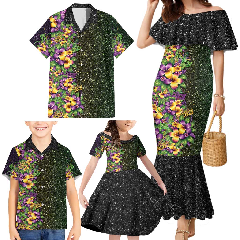 Hawaii Mardi Gras Family Matching Mermaid Dress and Hawaiian Shirt Tropical Flowers Glitter Style LT05 - Polynesian Pride