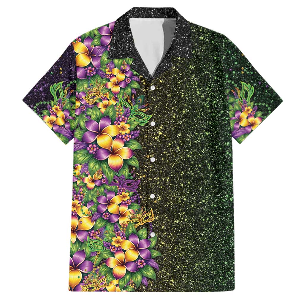 Hawaii Mardi Gras Family Matching Mermaid Dress and Hawaiian Shirt Tropical Flowers Glitter Style LT05 Dad's Shirt - Short Sleeve Black - Polynesian Pride