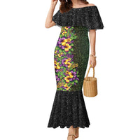 Hawaii Mardi Gras Family Matching Mermaid Dress and Hawaiian Shirt Tropical Flowers Glitter Style LT05 Mom's Dress Black - Polynesian Pride