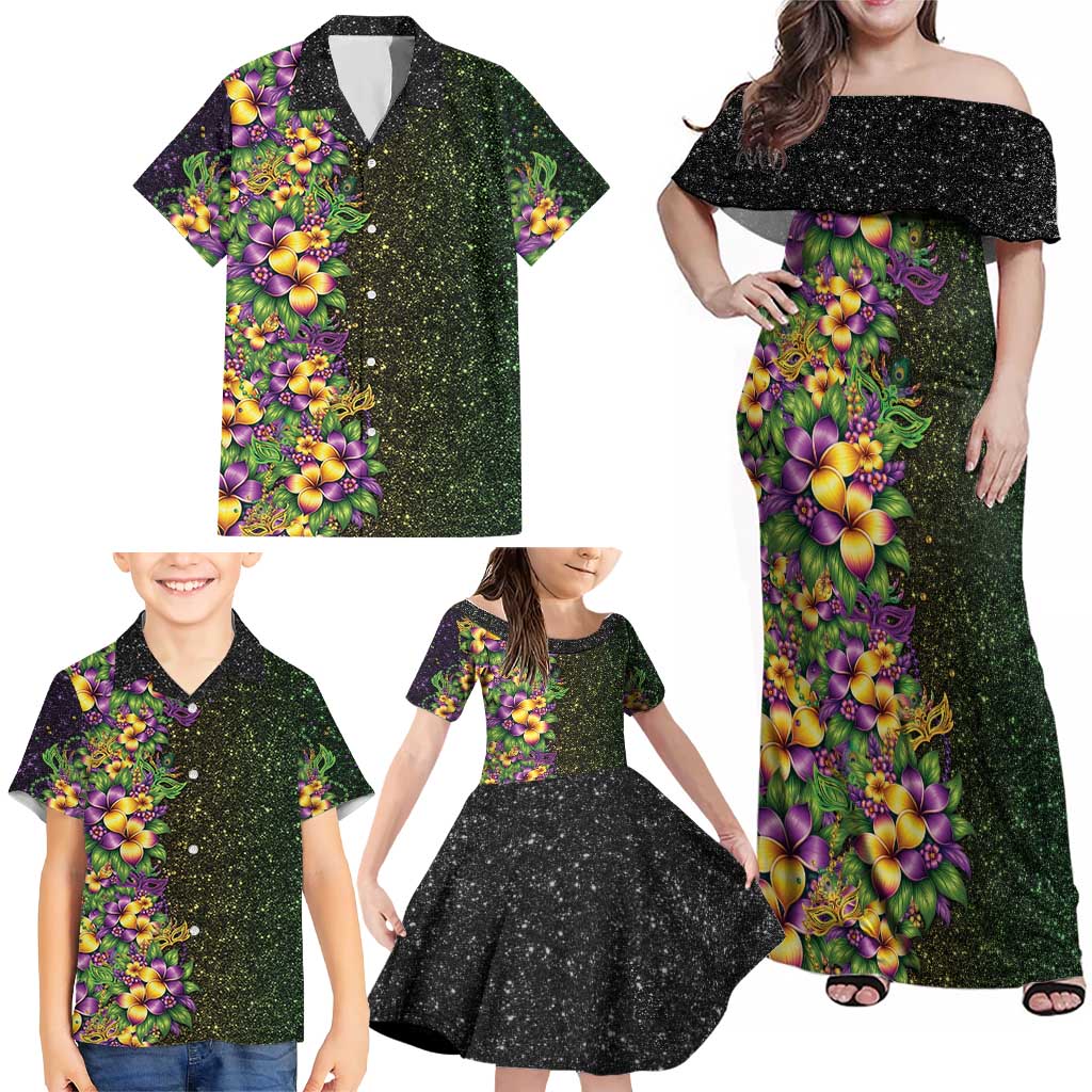 Hawaii Mardi Gras Family Matching Off Shoulder Maxi Dress and Hawaiian Shirt Tropical Flowers Glitter Style LT05 - Polynesian Pride