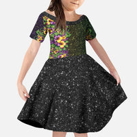 Hawaii Mardi Gras Family Matching Summer Maxi Dress and Hawaiian Shirt Tropical Flowers Glitter Style LT05 Daughter's Dress Black - Polynesian Pride