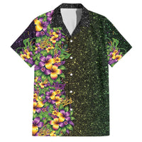 Hawaii Mardi Gras Family Matching Summer Maxi Dress and Hawaiian Shirt Tropical Flowers Glitter Style LT05 Dad's Shirt - Short Sleeve Black - Polynesian Pride
