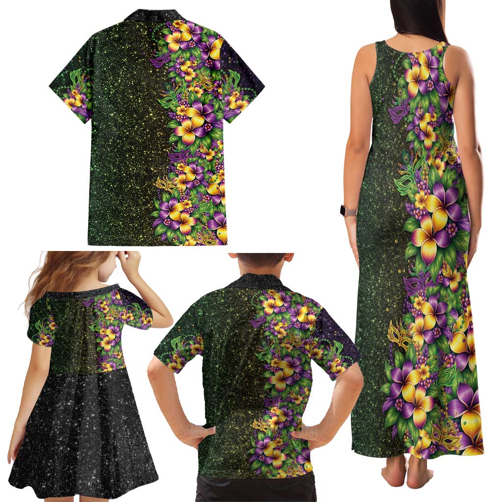 Hawaii Mardi Gras Family Matching Tank Maxi Dress and Hawaiian Shirt Tropical Flowers Glitter Style LT05 - Polynesian Pride