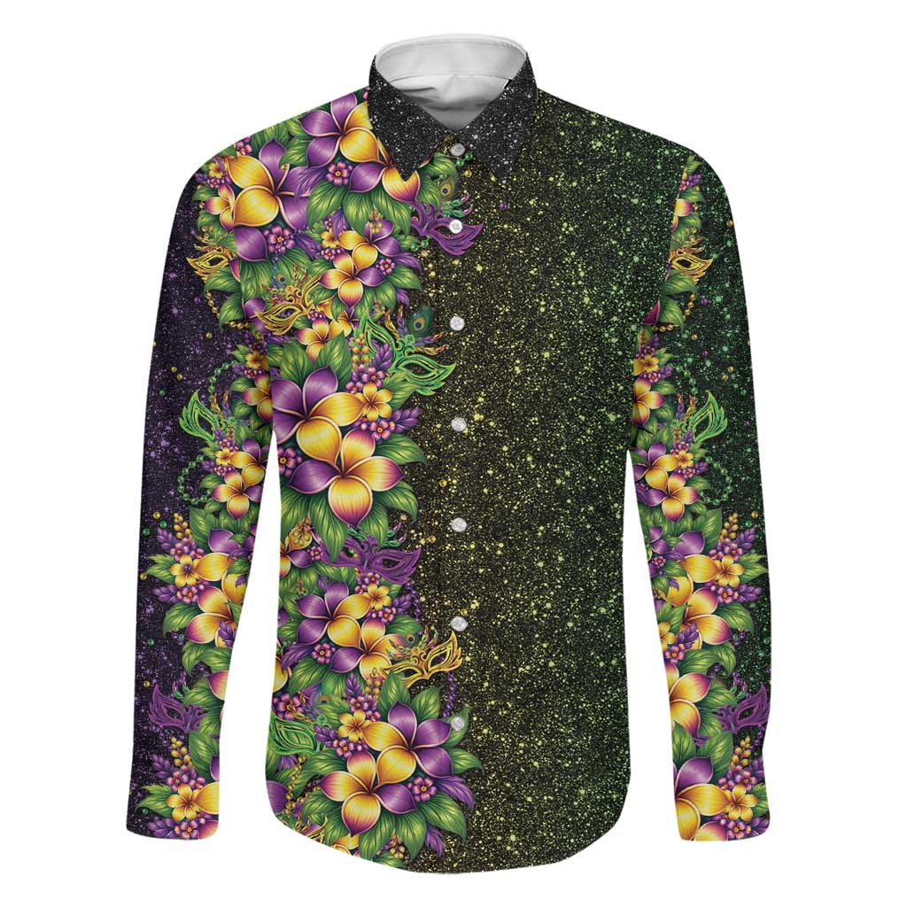 Hawaii Mardi Gras Family Matching Tank Maxi Dress and Hawaiian Shirt Tropical Flowers Glitter Style LT05 Dad's Shirt - Long Sleeve Black - Polynesian Pride