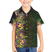 Hawaii Mardi Gras Hawaiian Shirt Tropical Flowers Glitter Style