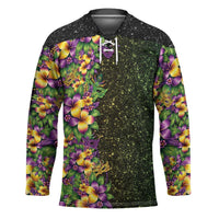 Hawaii Mardi Gras Hockey Jersey Tropical Flowers Glitter Style