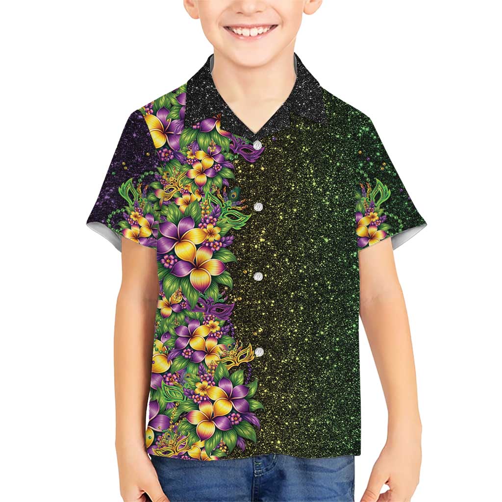 Hawaii Mardi Gras Kid Hawaiian Shirt Tropical Flowers Glitter Style