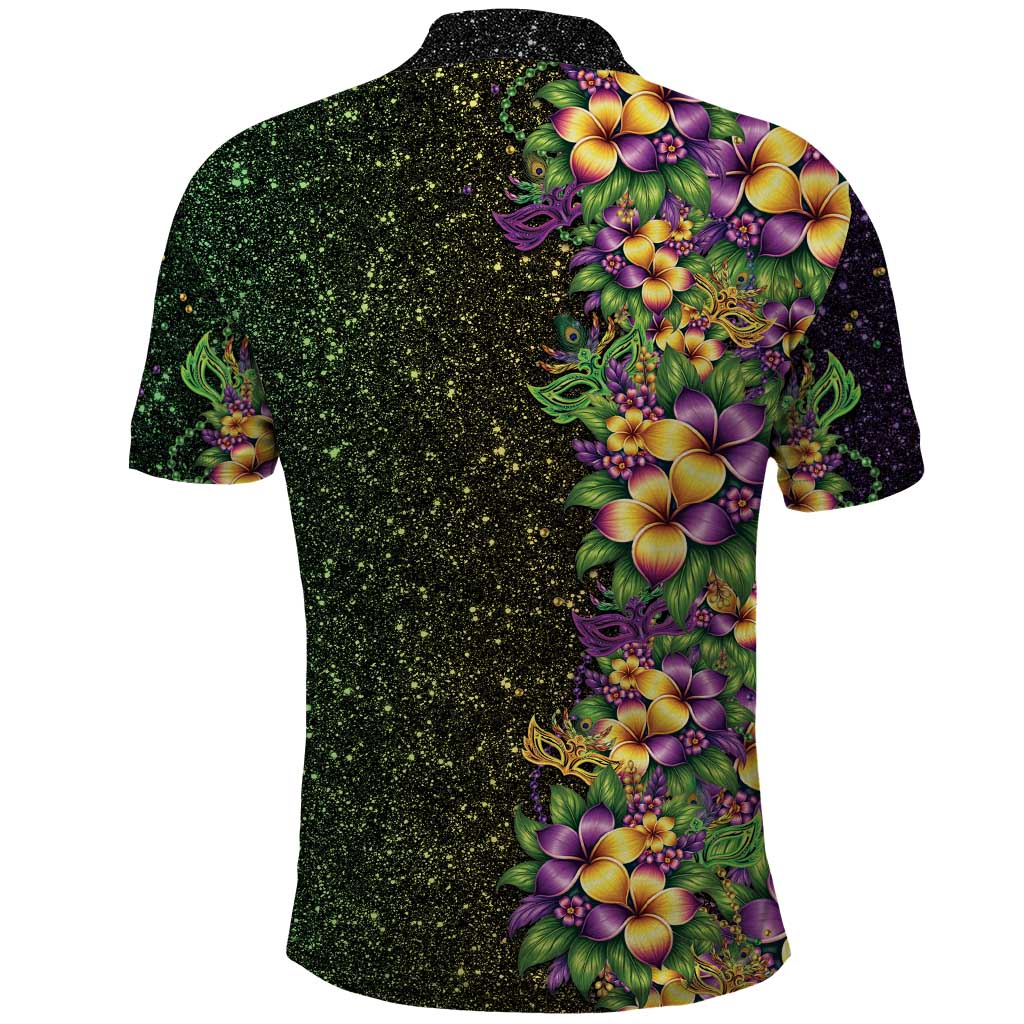 Hawaii Mardi Gras Polo Shirt Tropical Flowers Glitter Style