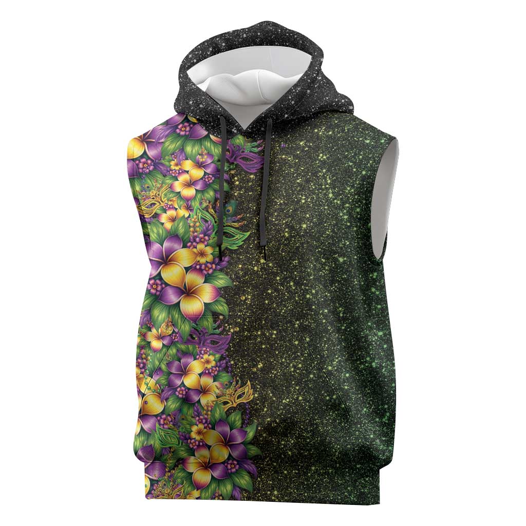 Hawaii Mardi Gras Sleeveless Hoodie Tropical Flowers Glitter Style