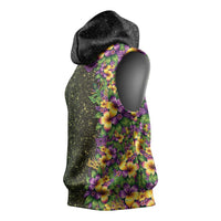 Hawaii Mardi Gras Sleeveless Hoodie Tropical Flowers Glitter Style