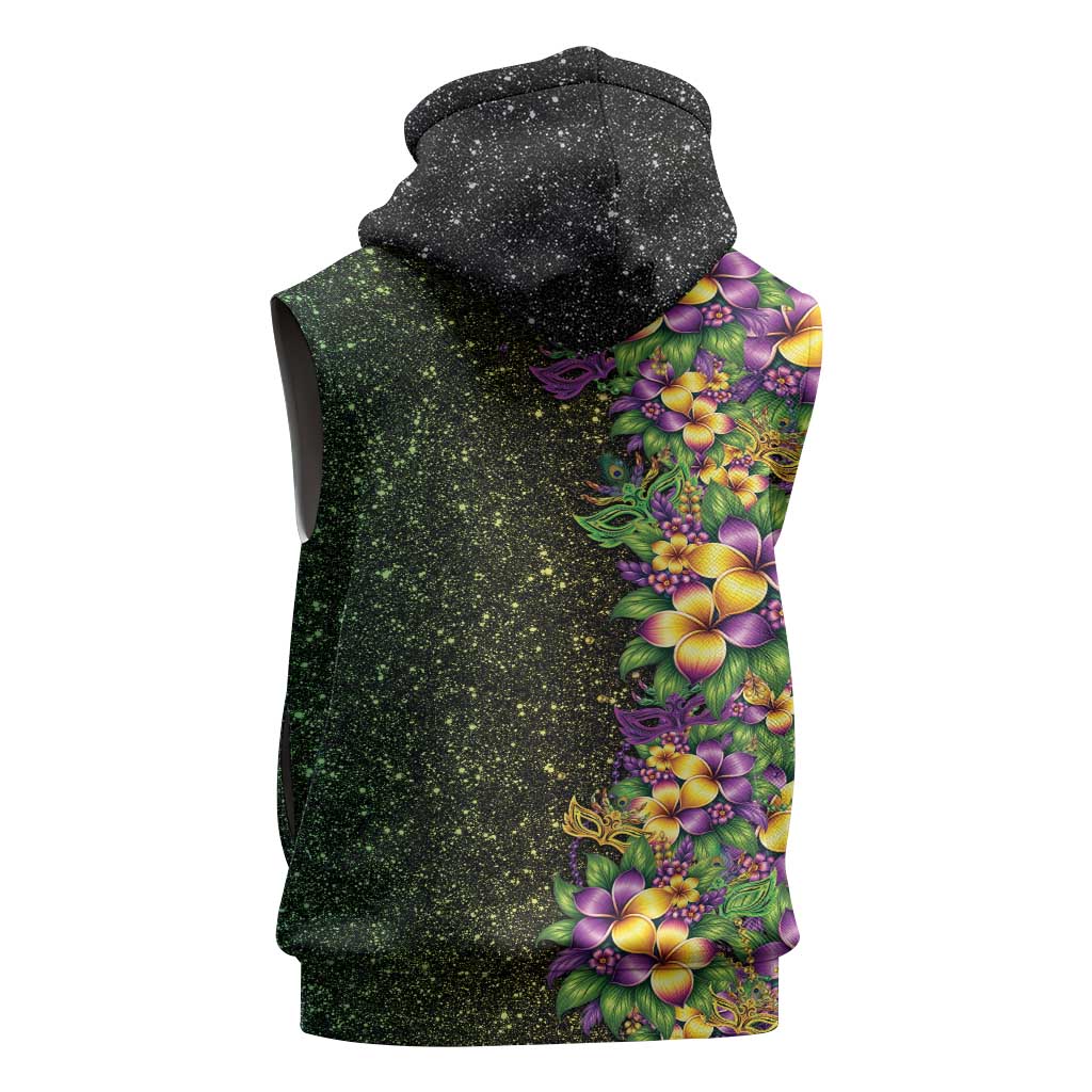 Hawaii Mardi Gras Sleeveless Zip Hoodie Tropical Flowers Glitter Style
