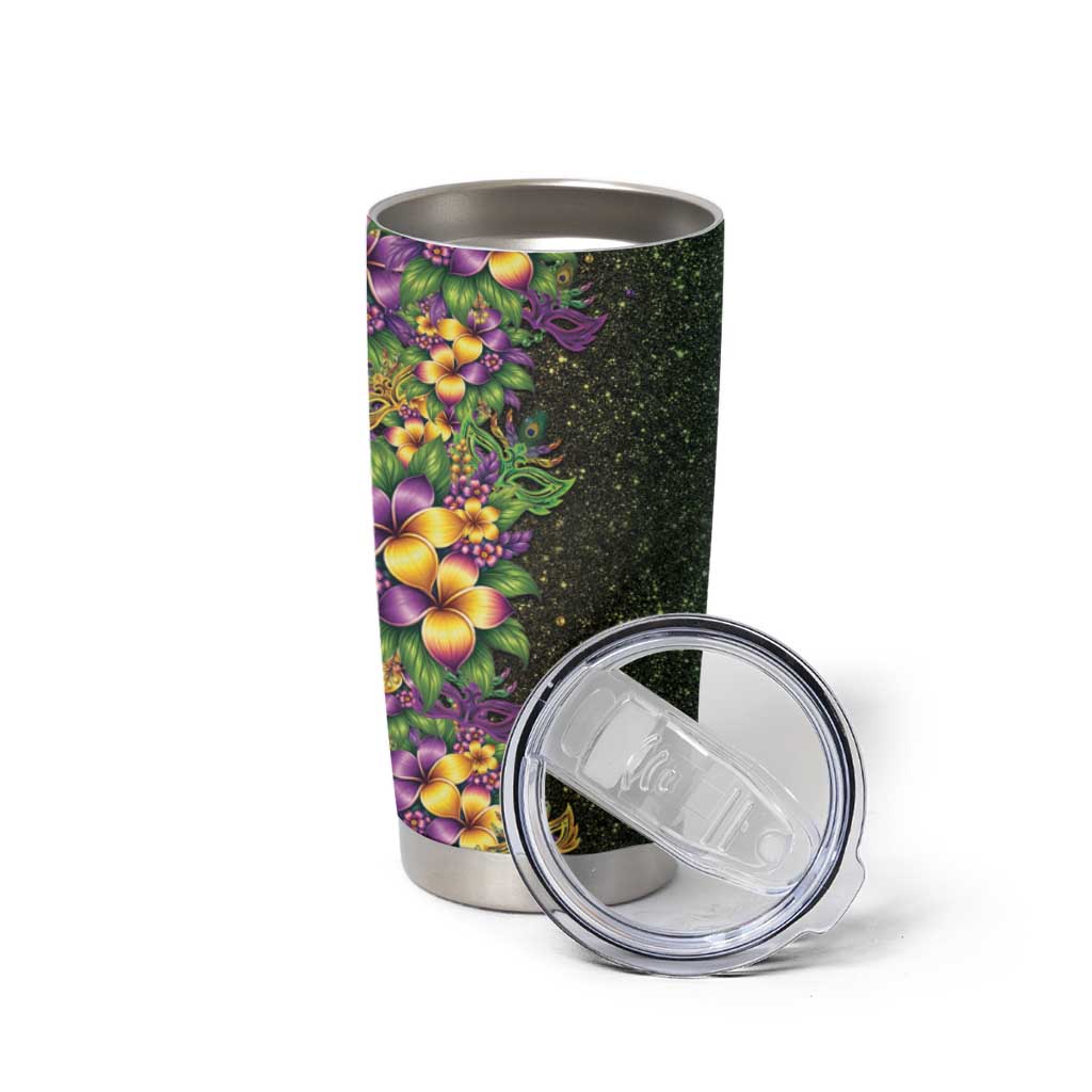 Hawaii Mardi Gras Tumbler Cup Tropical Flowers Glitter Style