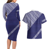 Tonga Queen Salote College Couples Matching Long Sleeve Bodycon Dress and Hawaiian Shirt 100 Years Anniversary Navy Color LT05 - Polynesian Pride