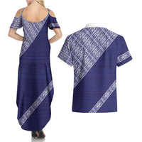 Tonga Queen Salote College Couples Matching Summer Maxi Dress and Hawaiian Shirt 100 Years Anniversary Navy Color LT05 - Polynesian Pride