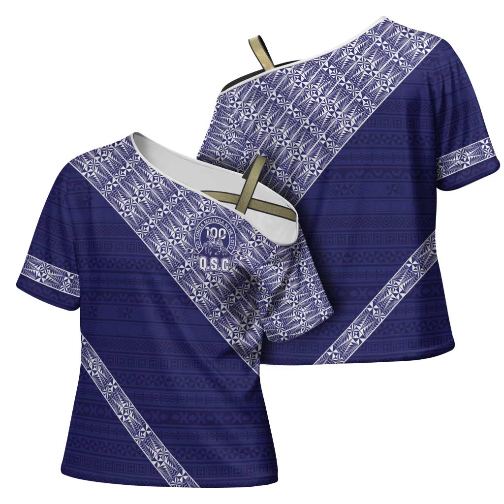 Tonga Queen Salote College Cross Shoulder Shirt 100 Years Anniversary Navy Color