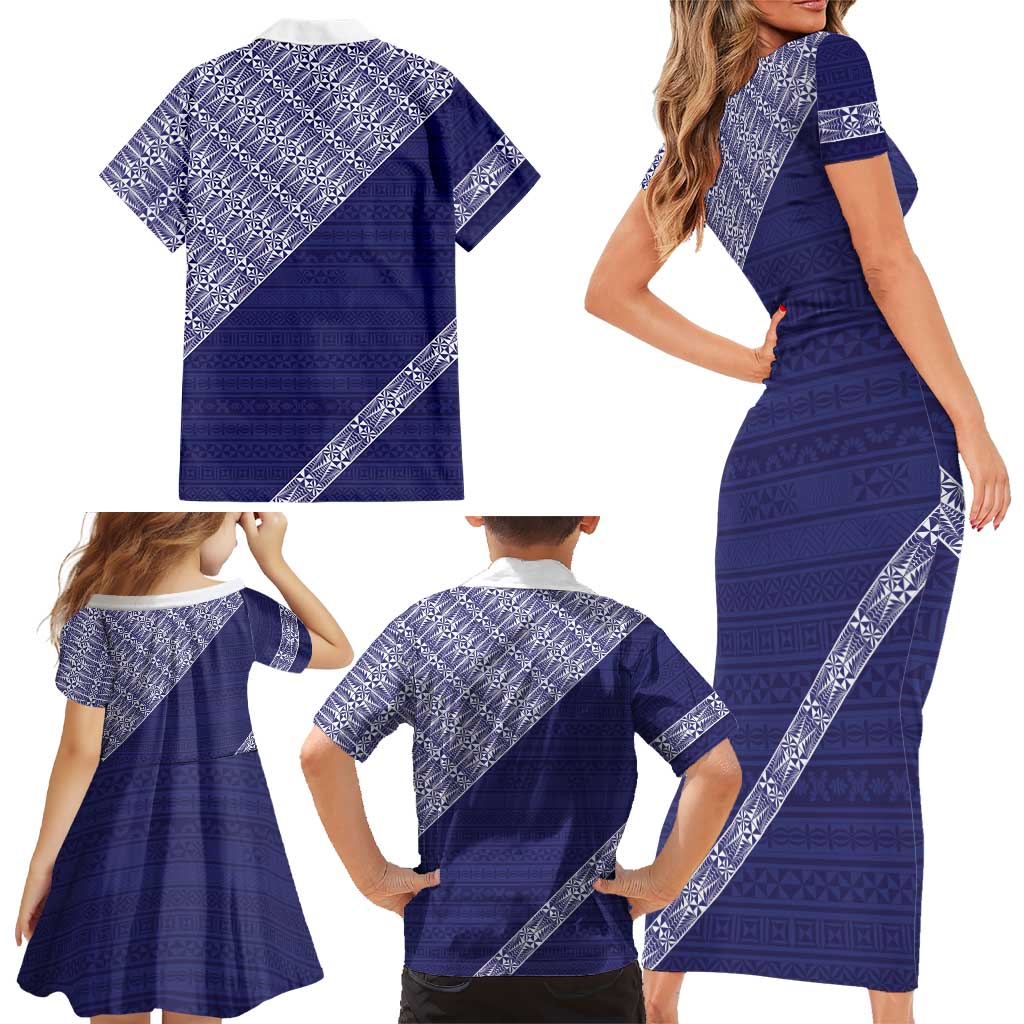 Tonga Queen Salote College Family Matching Short Sleeve Bodycon Dress and Hawaiian Shirt 100 Years Anniversary Navy Color LT05 - Polynesian Pride