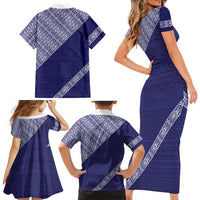 Tonga Queen Salote College Family Matching Short Sleeve Bodycon Dress and Hawaiian Shirt 100 Years Anniversary Navy Color LT05 - Polynesian Pride