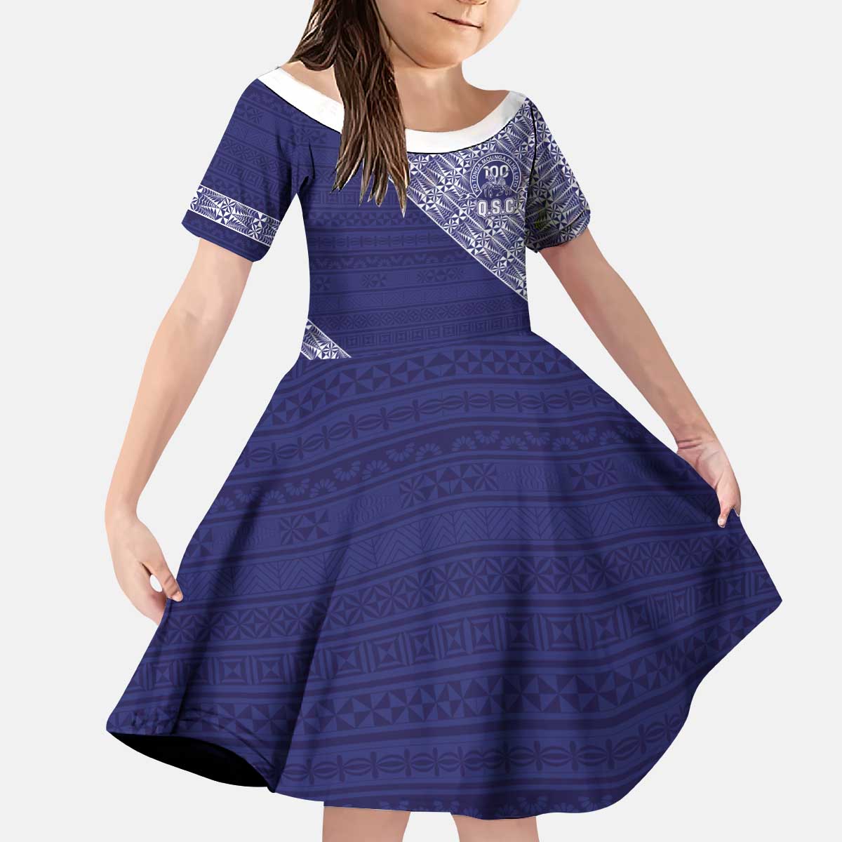 Tonga Queen Salote College Kid Short Sleeve Dress 100 Years Anniversary Navy Color