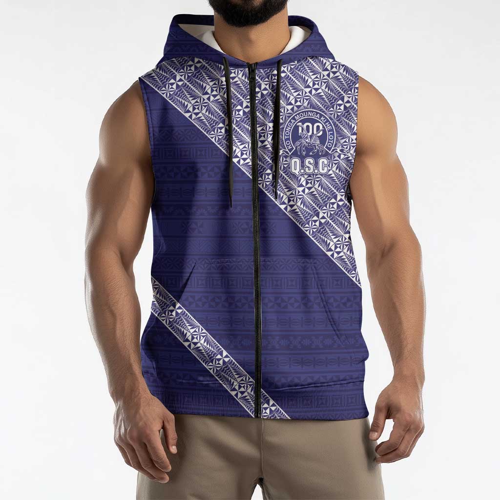 Tonga Queen Salote College Sleeveless Zip Hoodie 100 Years Anniversary Navy Color