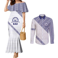 Tonga Queen Salote College Couples Matching Mermaid Dress and Long Sleeve Button Shirt 100 Years Anniversary White Color LT05 White - Polynesian Pride