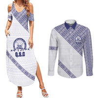 Tonga Queen Salote College Couples Matching Summer Maxi Dress and Long Sleeve Button Shirt 100 Years Anniversary White Color LT05 White - Polynesian Pride